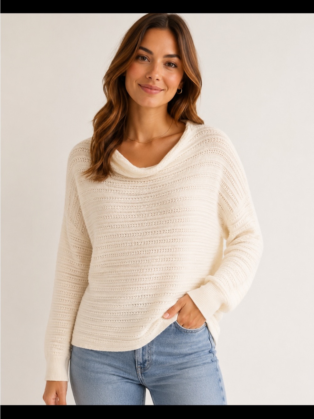 Off-the-Shoulder Cream Knit Sweater - Women's Lightweight Pullover super soft